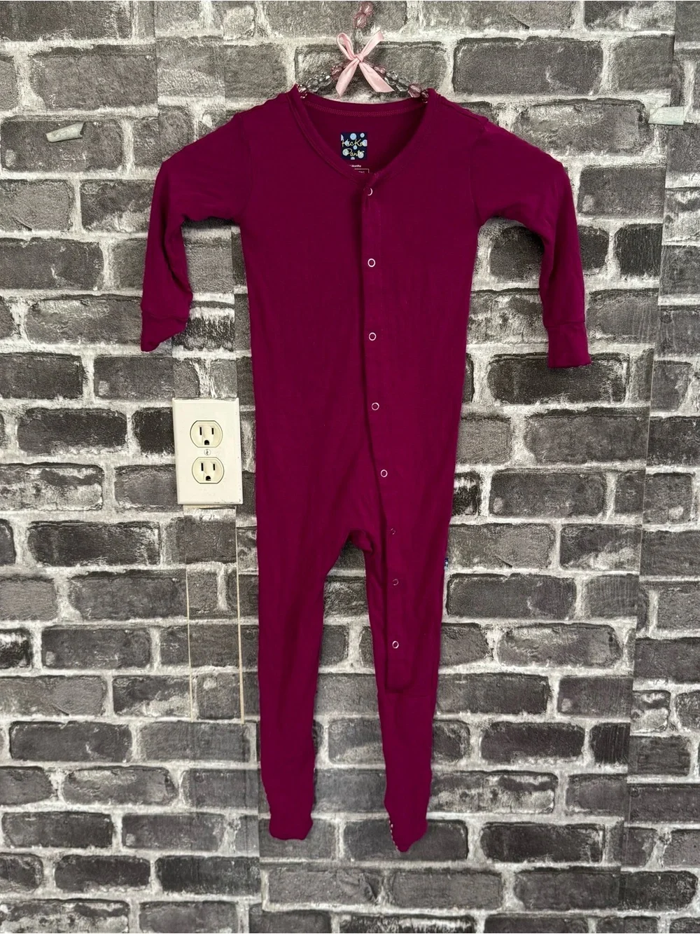 Kickee Pants coverall one piece jumpsuit pajamas magenta 18-24 months